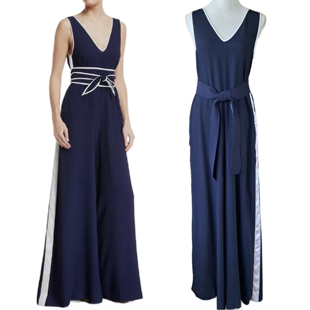 NWT DIANE von FURSTENBERG Alexander Crepe Wide Leg Jumpsuit Sz 6 Navy *dif belt